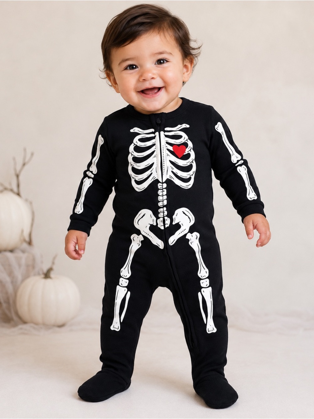 Old Navy Black Skeleton Kids Footie Pajamas Sz 0-3 M #1867